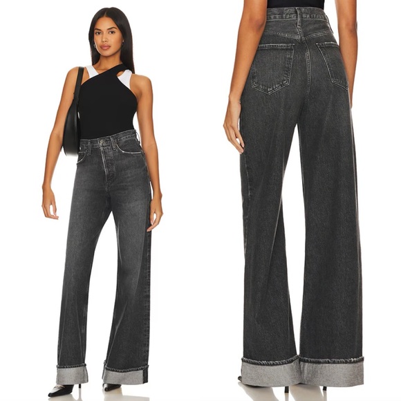 AgoldeDame High Rise Wide Leg Jeans in Ditch Black 27